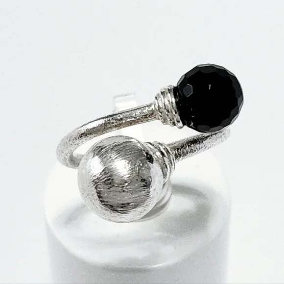 Silver black ONYX wrap Ring 7.5 - Picture 6 of 12